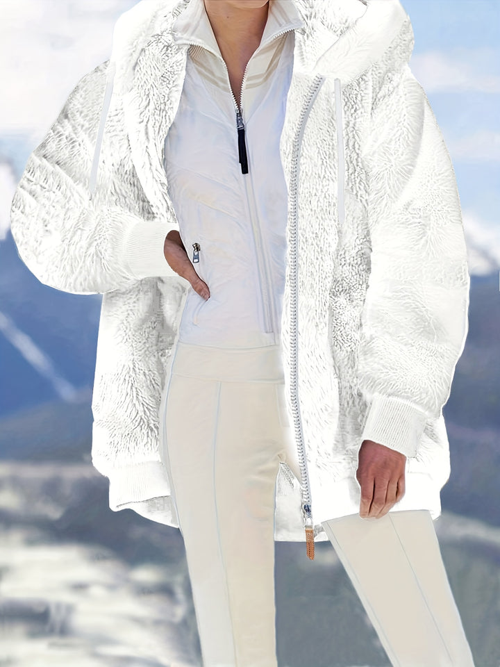 Chic Plus Size Women's Soft Hooded Fuzzy Coat - Stylish Long Sleeve Outerwear-Bennys Beauty World