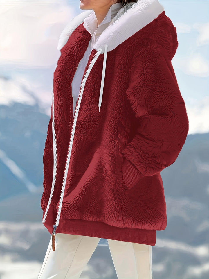 Chic Plus Size Women's Soft Hooded Fuzzy Coat - Stylish Long Sleeve Outerwear-Bennys Beauty World