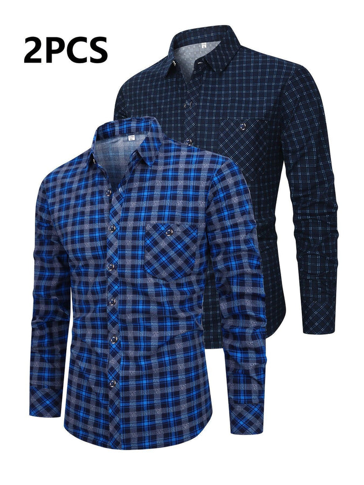 2 pcs Men's Long Sleeve Button-Up Shirts