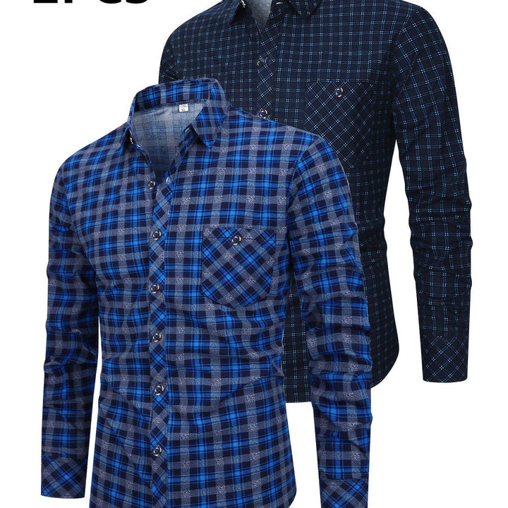 2 pcs Men's Long Sleeve Button-Up Shirts