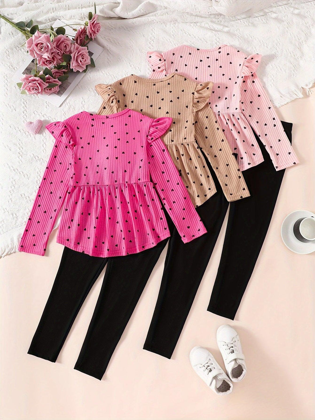 Girls' 6pcs Set Long-sleeved T-shirt and Long Pants-Outfit Set-Bennys Beauty World