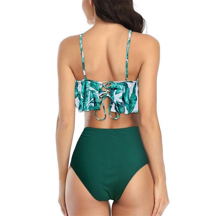 Double Layer Lotus Leaf Tropical Rain Forest High Waist Swimsuit-swimsuit-Bennys Beauty World