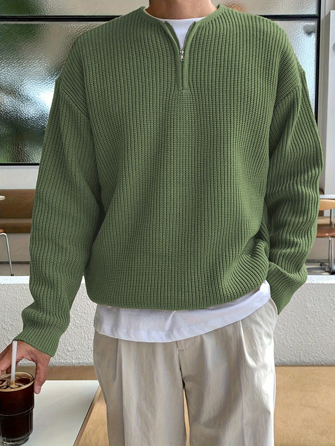 Men's Loose Fit Solid Striped Knitted Sweater-Sweatshirt-Bennys Beauty World