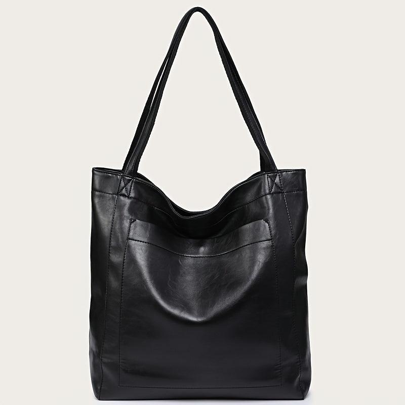 Retro Solid Color Tote Bag, Oil Leather PU Shoulder Bag-socks-Bennys Beauty World