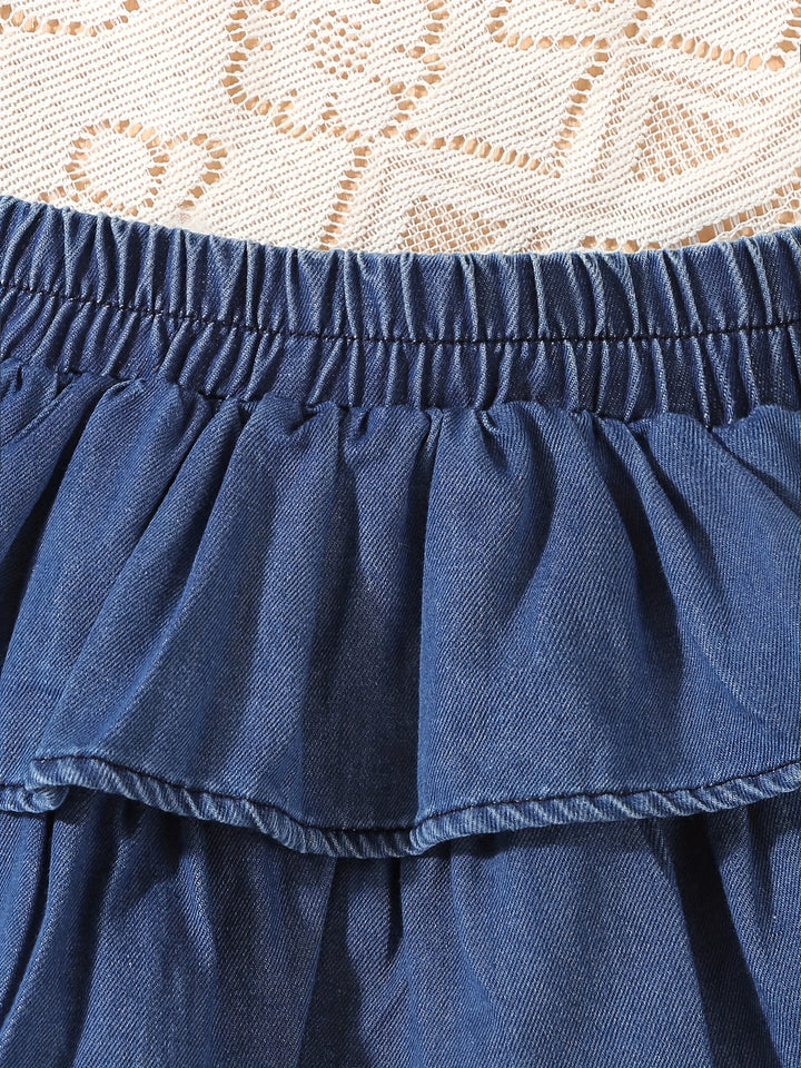 Girls' Summer Denim Skirt with a Cake Design