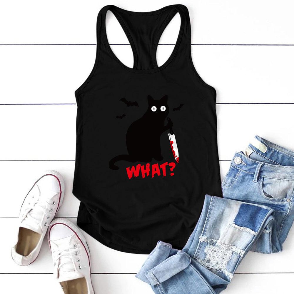 Gothic Bat What Printed Vest-Tops-Bennys Beauty World