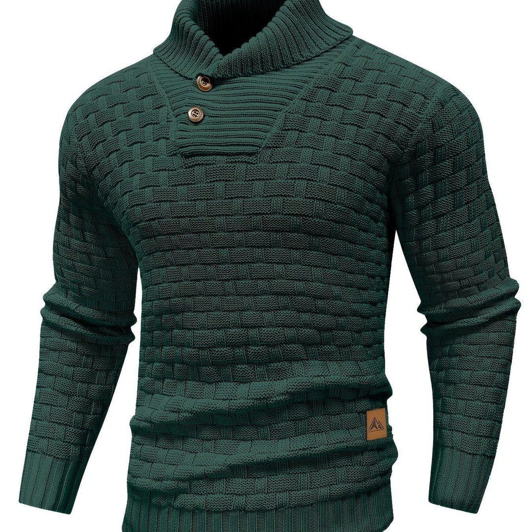 Men's Casual Waffle Knit Lapel Button Sweater