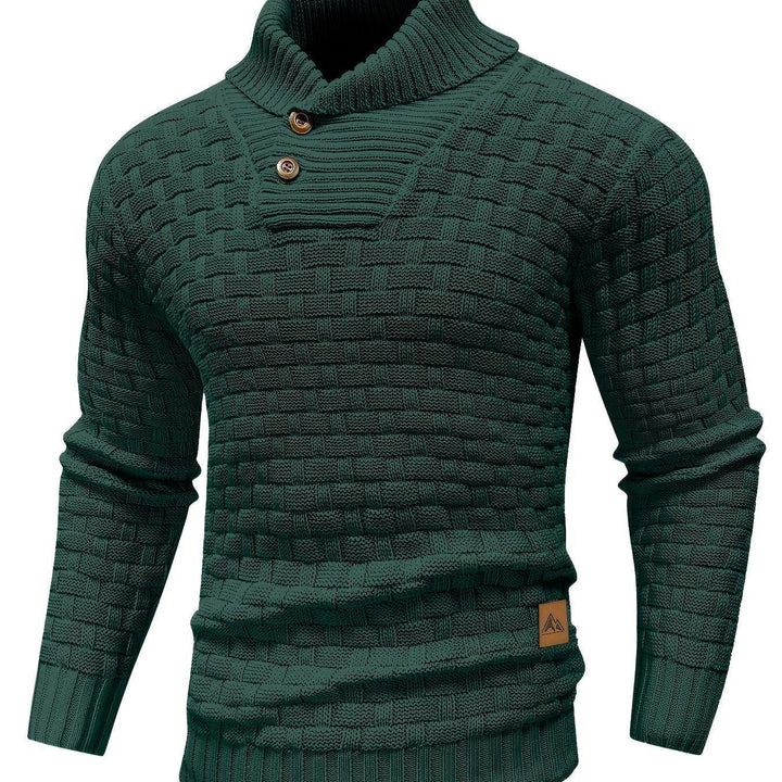 Men's Casual Waffle Knit Lapel Button Sweater