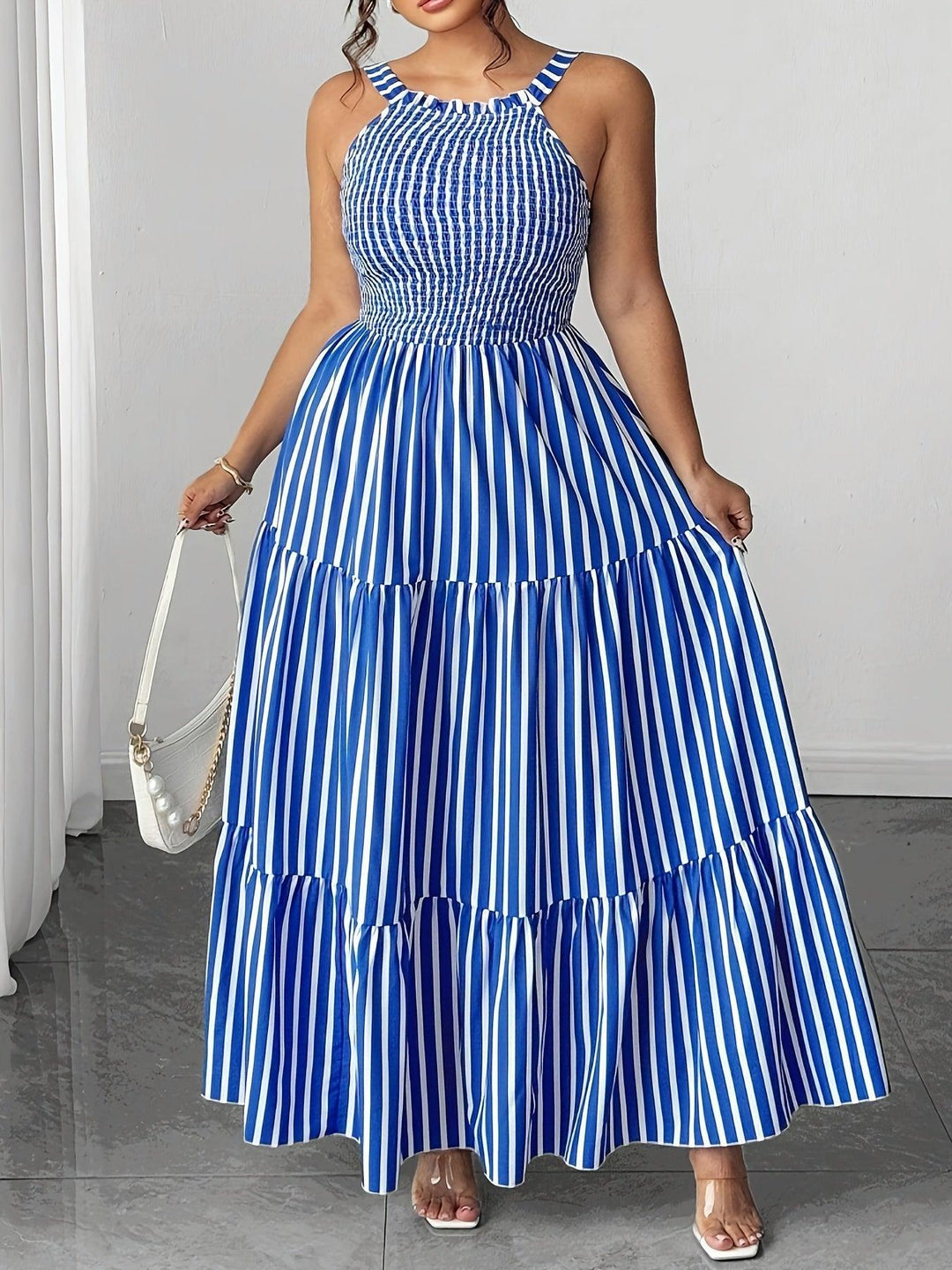 Women's Elegant and Fashionable Blue and White Dress