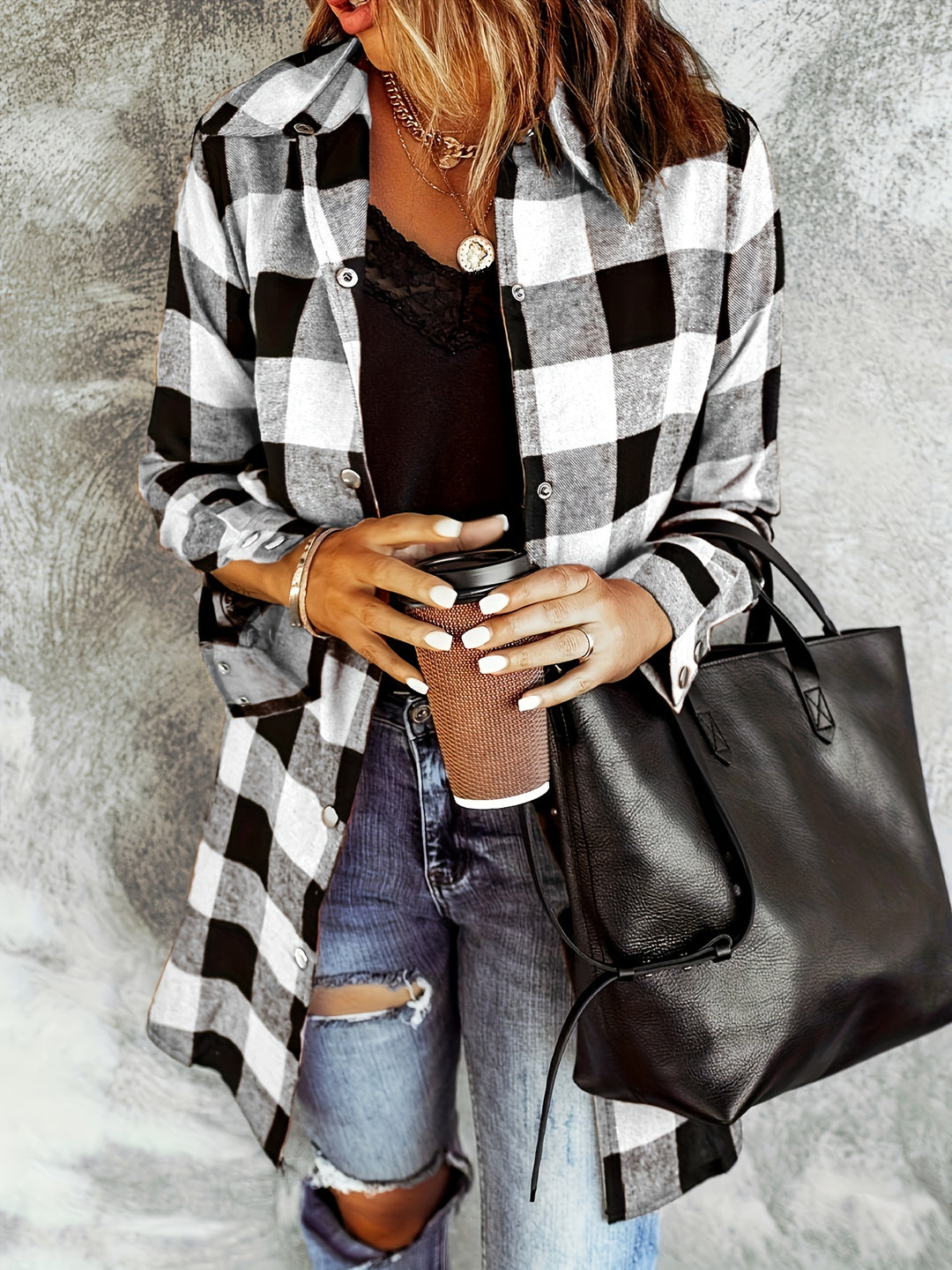 Plaid Casual Long Sleeve Shirt For Women-Shirt-Bennys Beauty World