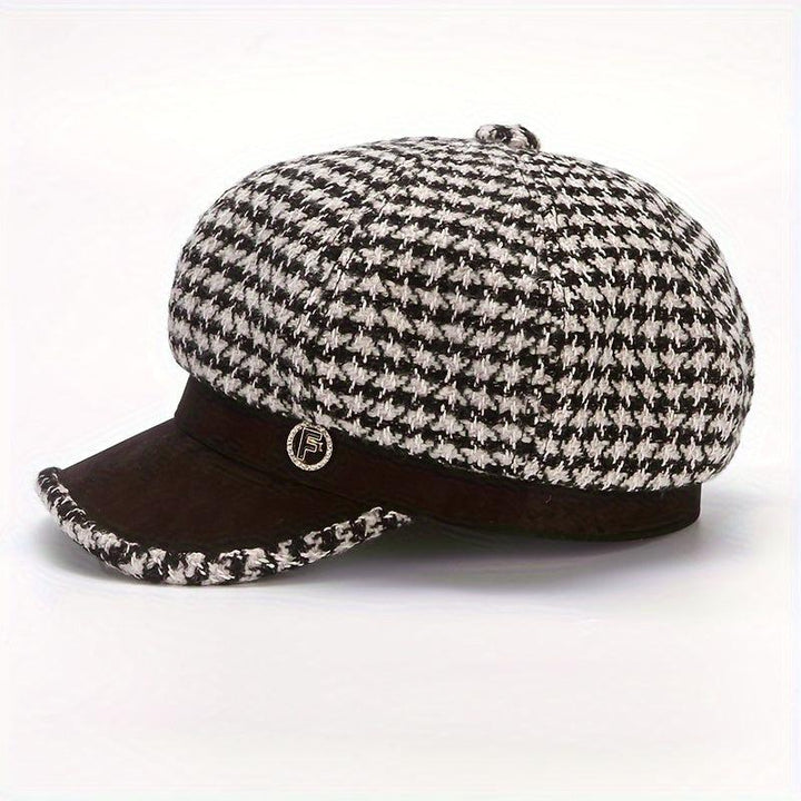 Elegant Houndstooth Knit Beret for Women - Cozy & Breathable Design-Bennys Beauty World