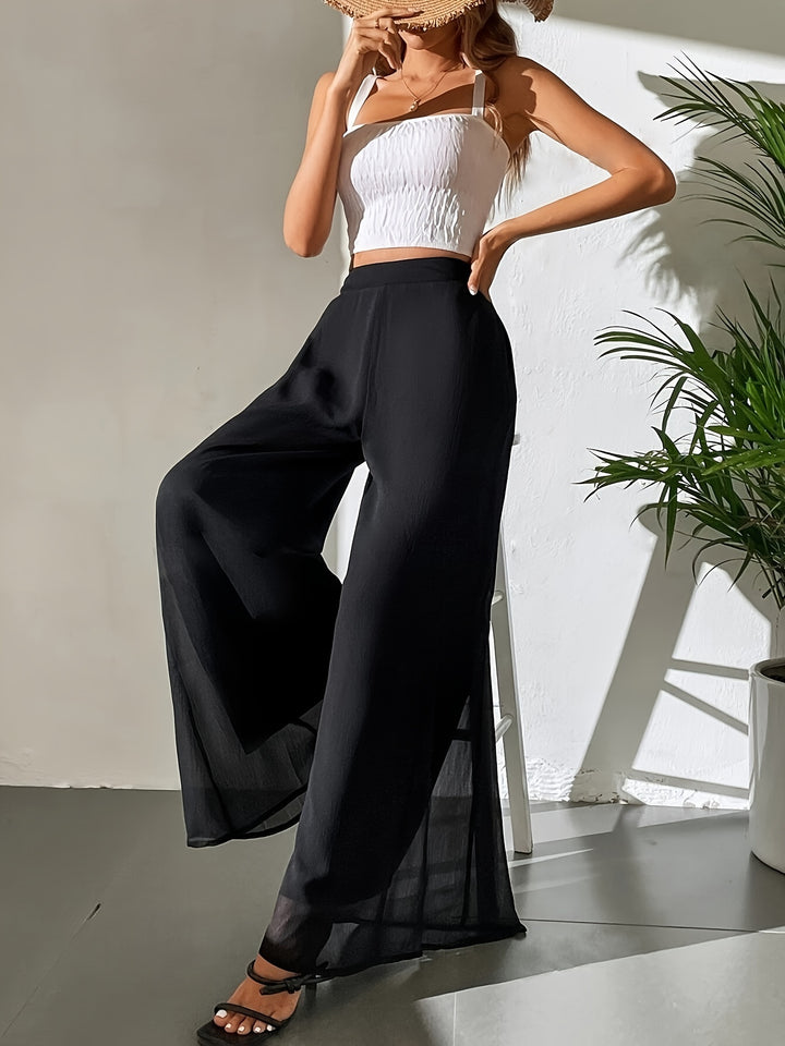 Chic Solid Color High Waist Wide Leg Trousers for Effortless Spring & Summer Style-Bennys Beauty World