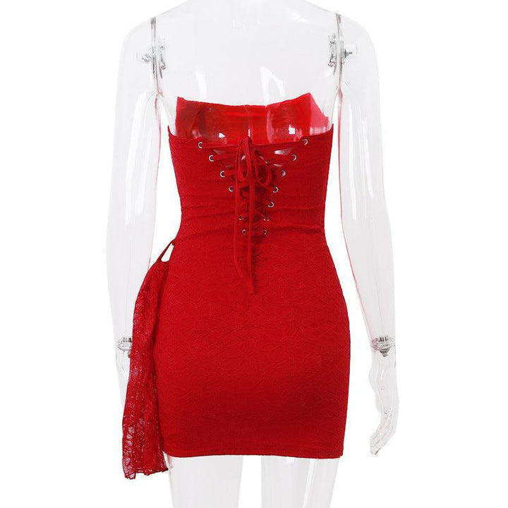 Strapless Lace Dress Party Women's Fashion Skirt With Back Lace-up Design-skirt-Bennys Beauty World