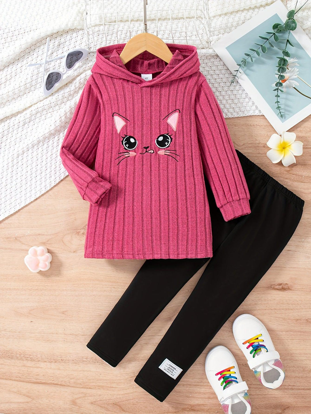 Cartoon Pattern Knit Set For Girls, Long Sleeve Top And Pants, Casual And Comfortable Outfit For Spring And Autumn-Bennys Beauty World