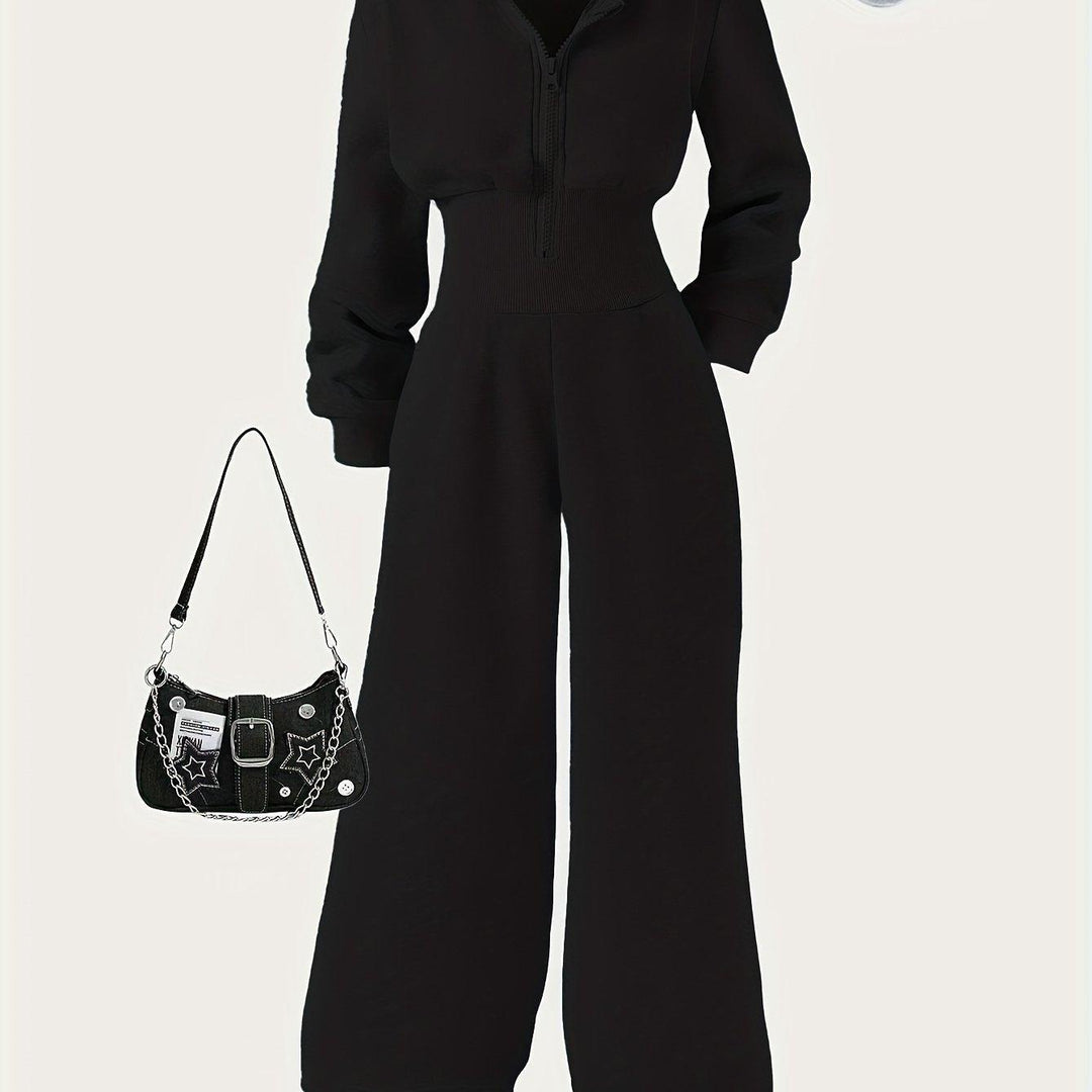 Autumn Girls' Simple Casual Style Knitted Zipper Sweatshirt Hooded Jumpsuit, Perfect for Outdoor