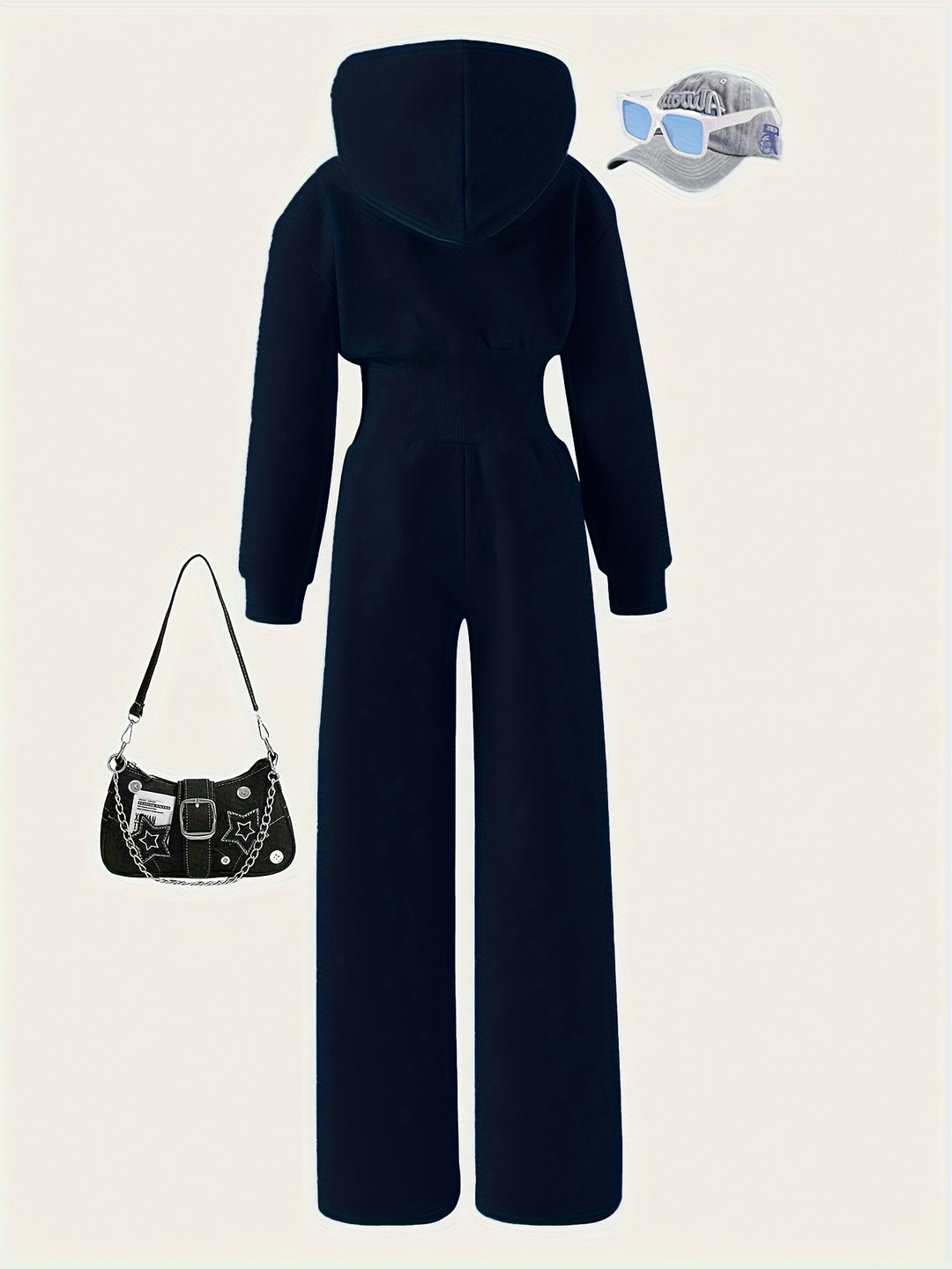 Autumn Girls' Simple Casual Style Knitted Zipper Sweatshirt Hooded Jumpsuit, Perfect for Outdoor