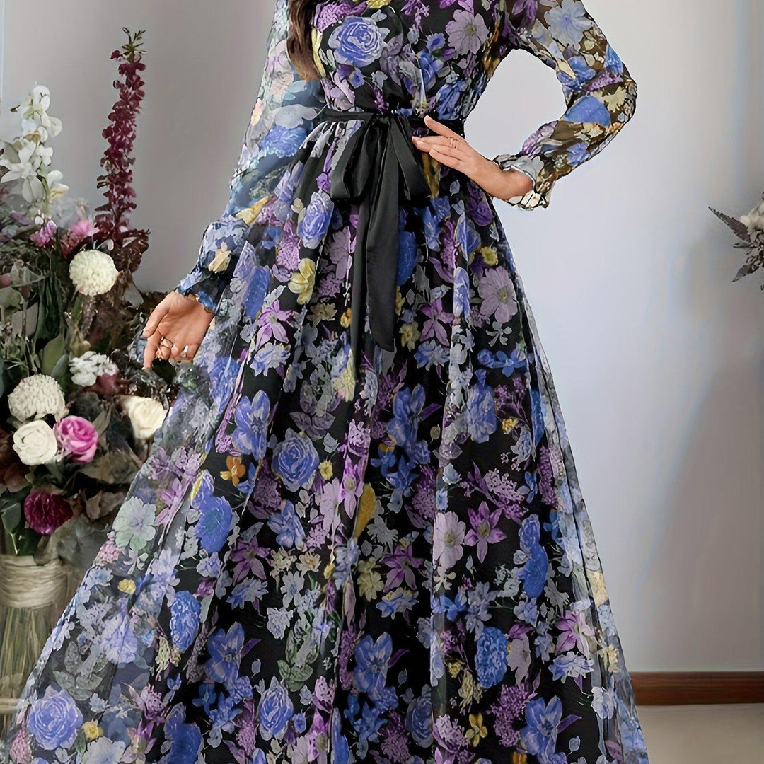 New elegant ladies cross collar lantern long sleeve dress