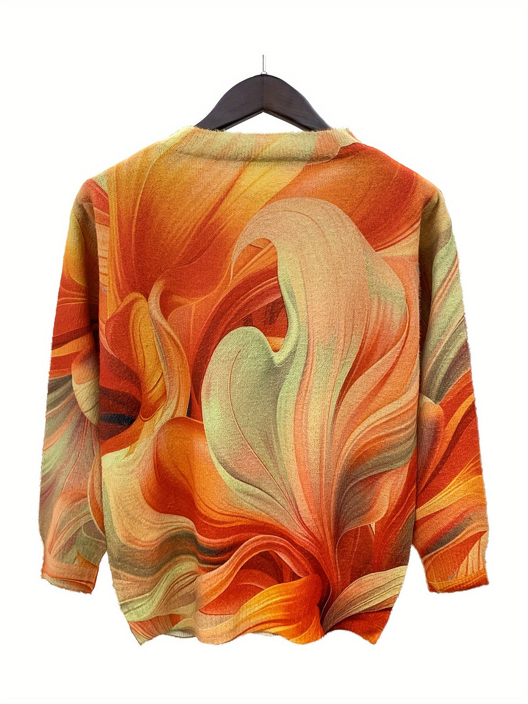 Elegant V-Neck Pullover Sweater for Women - Fall/Winter Collection, Polyester Blend with Acrylic and Nylon, All-Over Print, Knit Fabric, Long Sleeve - Loose Fit-Bennys Beauty World