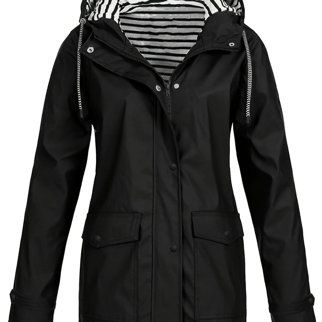 Cozy Lined Striped Zip Up Hooded Jacket-Jacket-Bennys Beauty World