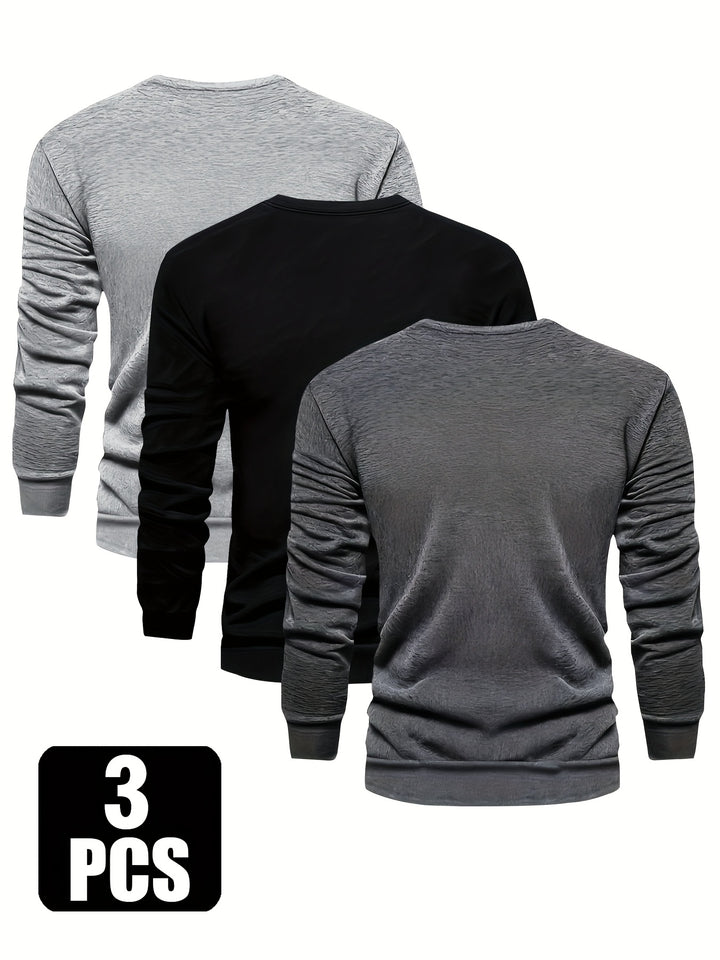 3-Pack Men'S Crew Neck Long Sleeve Knit Sweatshirts | Casual Style, Solid Color, Regular Fit