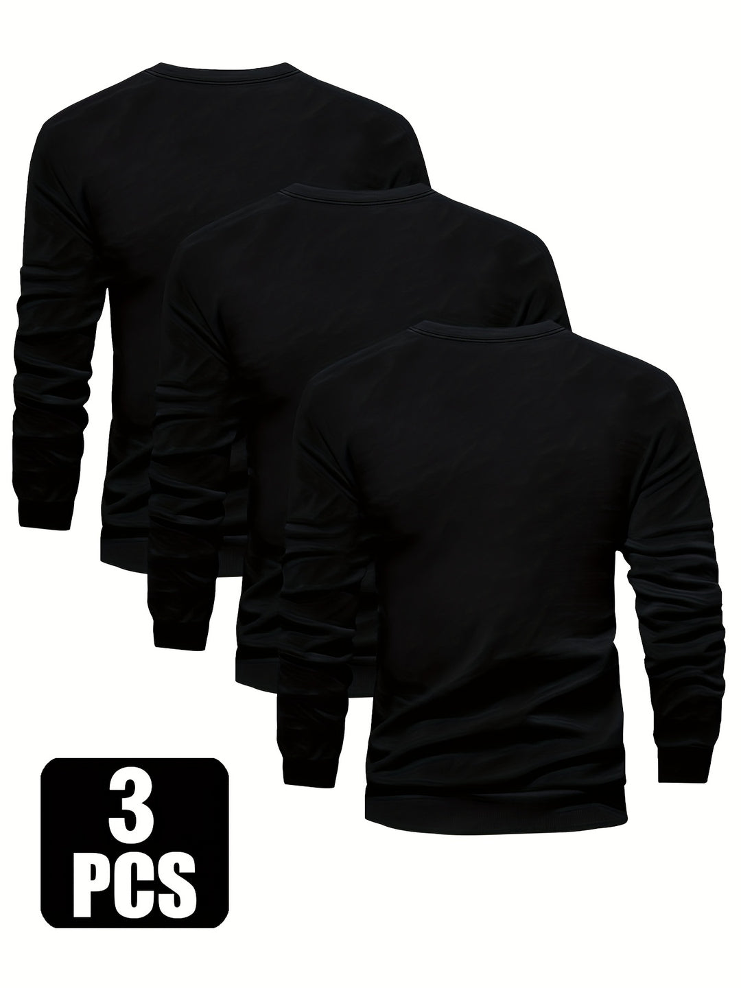 3-Pack Men'S Crew Neck Long Sleeve Knit Sweatshirts | Casual Style, Solid Color, Regular Fit