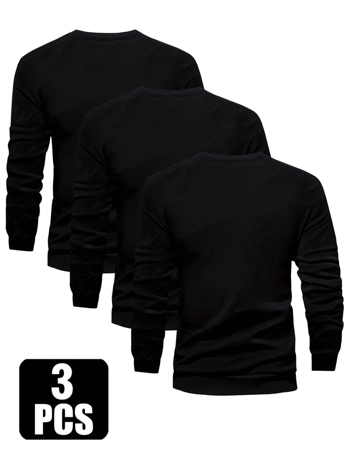 3-Pack Men'S Crew Neck Long Sleeve Knit Sweatshirts | Casual Style, Solid Color, Regular Fit