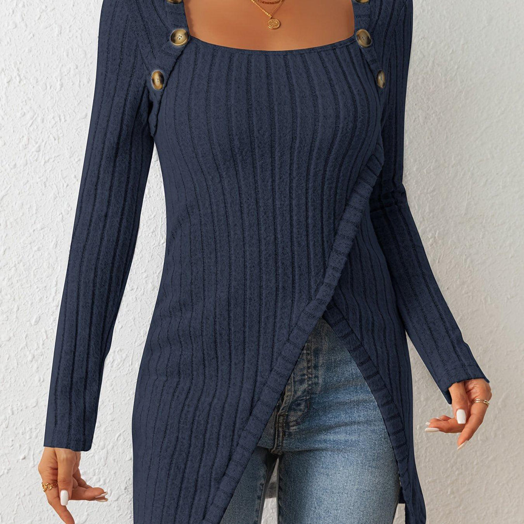 Casual Ribbed Long Sleeve Top For Spring & Fall-blouses-Bennys Beauty World