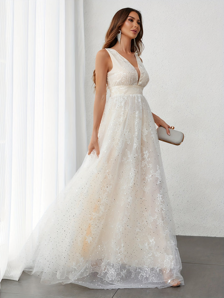 Elegant V-Neck Wedding And Evening Dress