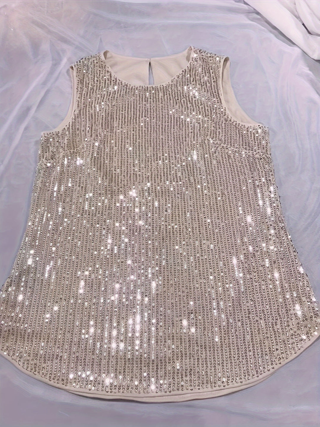 Sparkling Sequin Crew Neck Tank Top-blouse-Bennys Beauty World