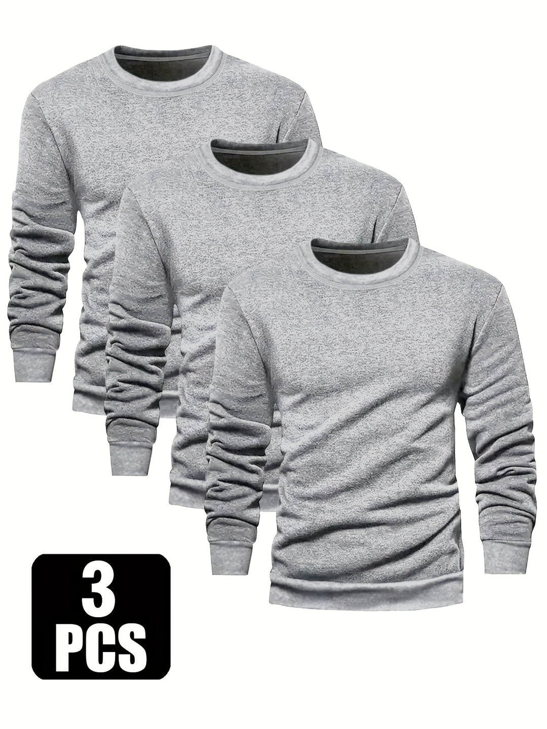 3-Pack Men'S Crew Neck Long Sleeve Knit Sweatshirts | Casual Style, Solid Color, Regular Fit