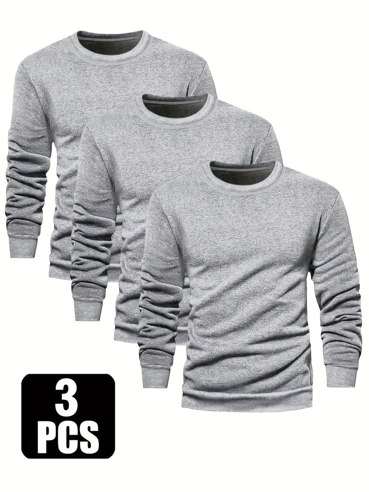 3-Pack Men'S Crew Neck Long Sleeve Knit Sweatshirts | Casual Style, Solid Color, Regular Fit