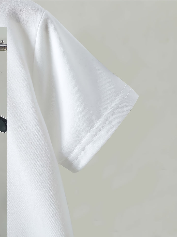 Girls' Casual Print T-Shirt with Faux Denim Butterfly Print