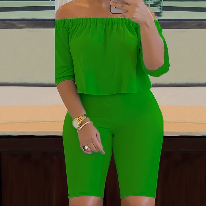 Two-piece Set, Off-Shoulder Short-Sleeve Tops