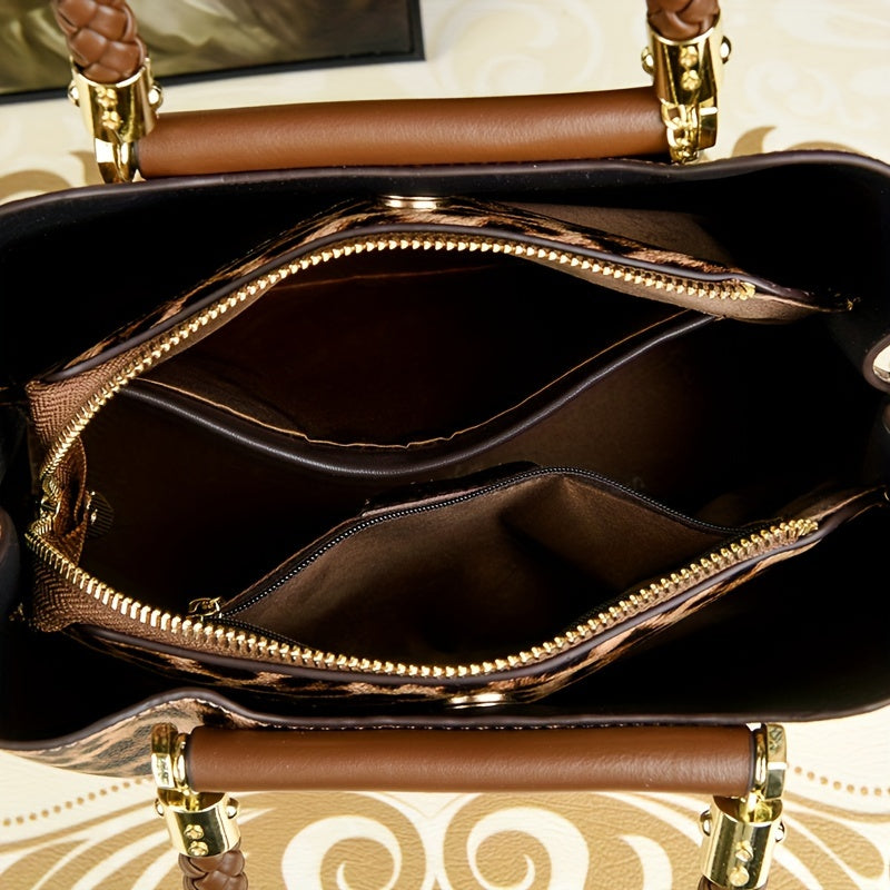 Elegant Vintage Leopard Print Ladies Handbag