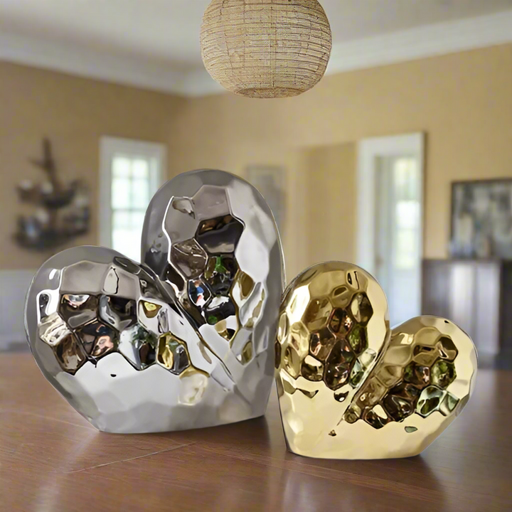 Gold Plated Heart Shape Ceramic Statue-Statue-Arlik interiors