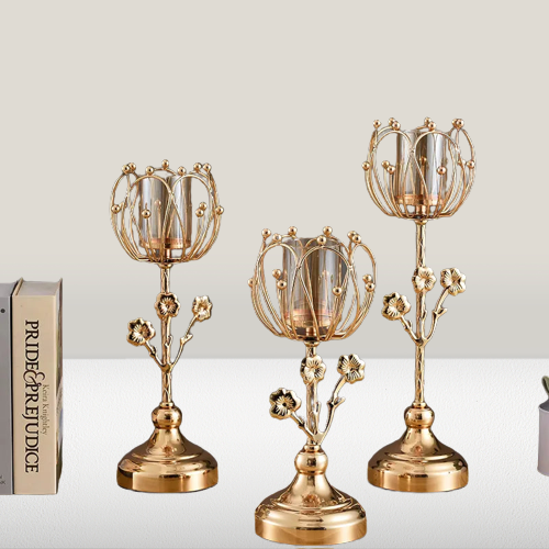 Nordic gold colour candlestick-Arlik interiors