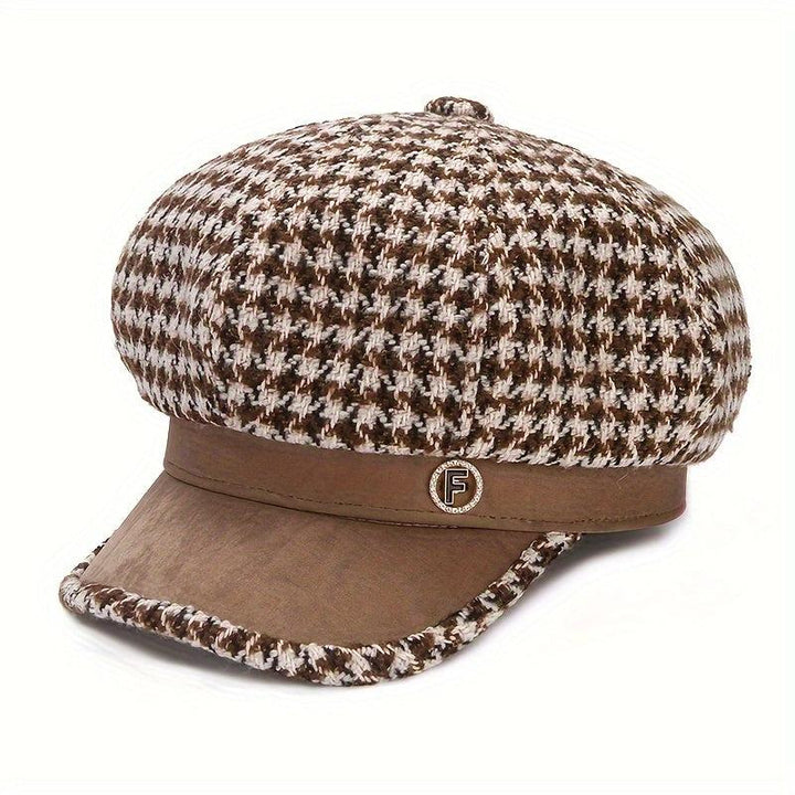 Elegant Houndstooth Knit Beret for Women - Cozy & Breathable Design-Bennys Beauty World