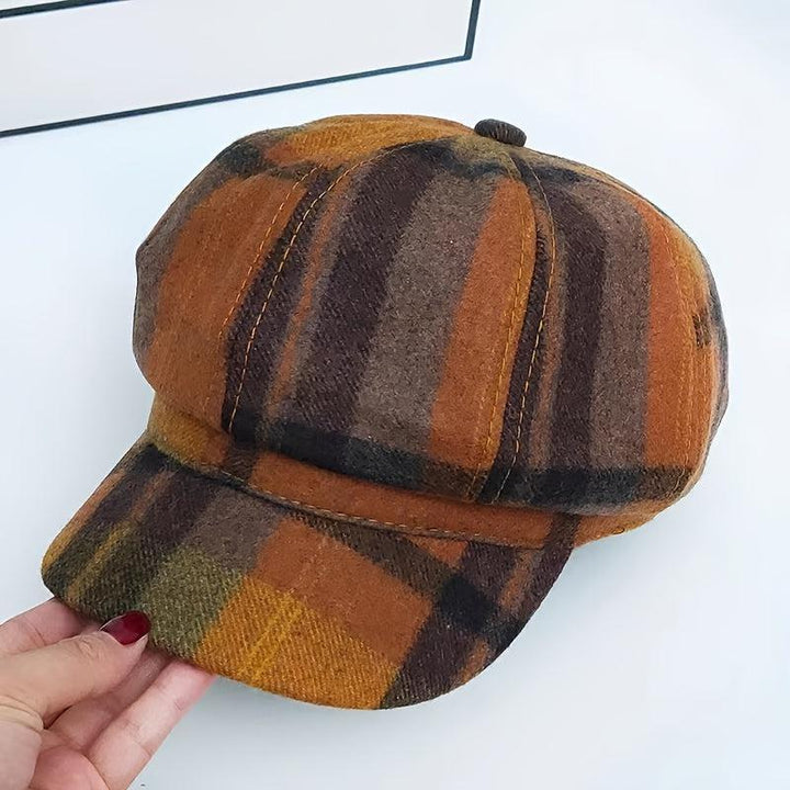 Classic British Style Vintage Plaid Newsboy Hat for Women - Warm Octagonal Beret for Autumn & Winter-Bennys Beauty World