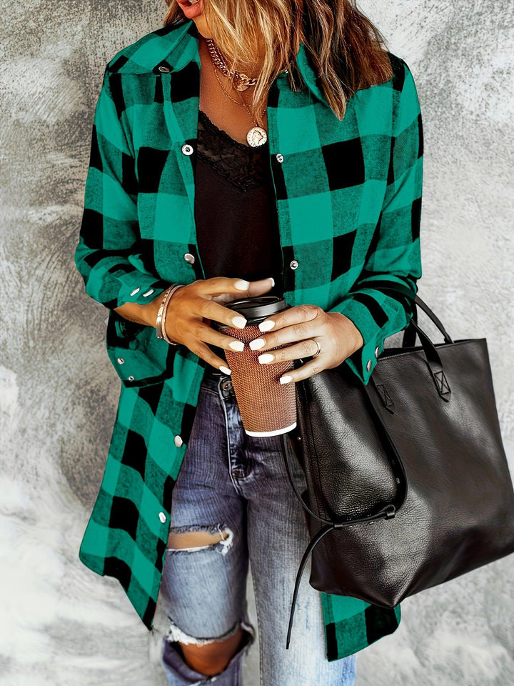 Plaid Casual Long Sleeve Shirt For Women-Shirt-Bennys Beauty World