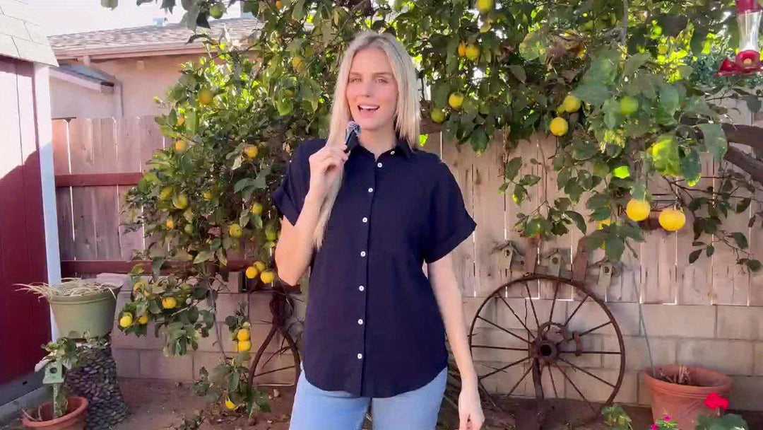 Casual Summer Women's Short Sleeve V-Neck Button-Up Shirt