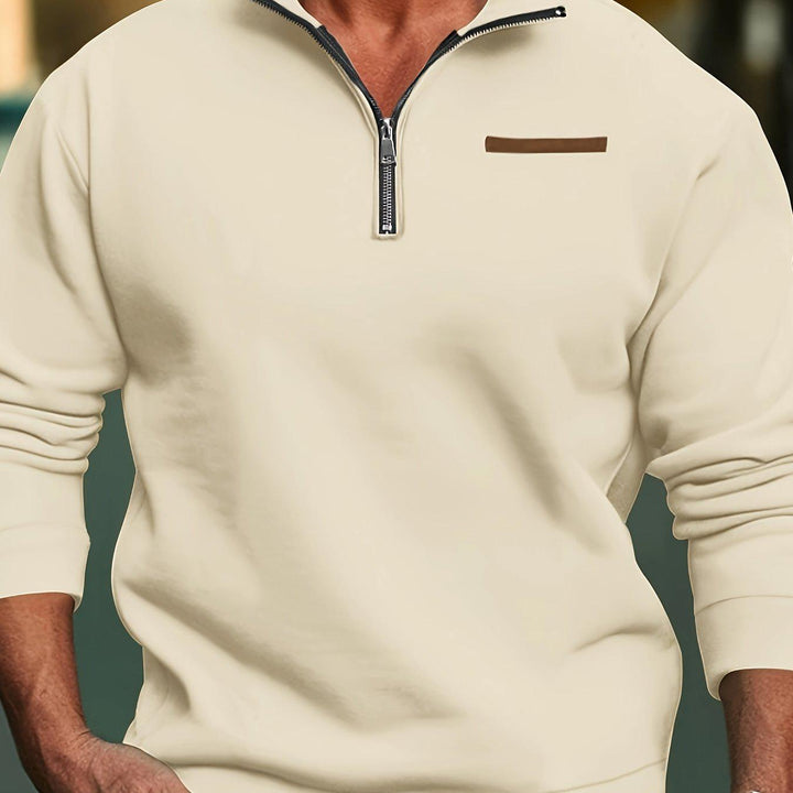 Men's Long Sleeve Lapel Quarter Zip Sweater Shirt-Shirt-Bennys Beauty World