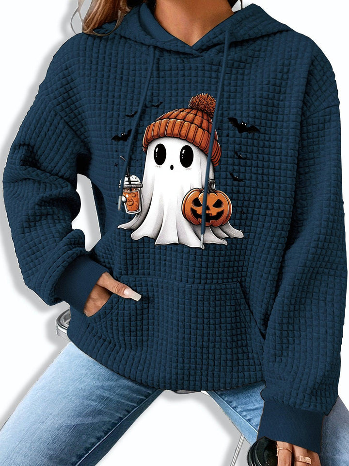 Festive Pumpkin Knit Hoodie - Cozy Long Sleeve Pullover for Halloween Celebrations-Bennys Beauty World