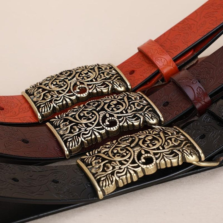 Vintage Embossed Leather Belt for Women's Jeans and Pants-Bennys Beauty World