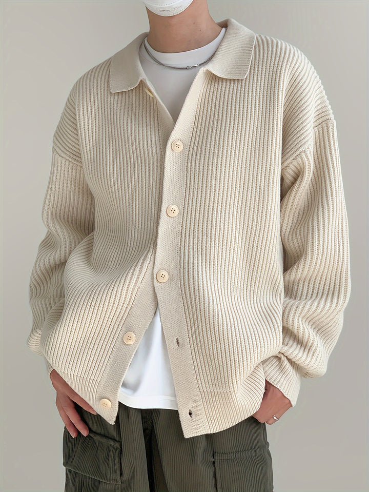 Men's Solid Striped Loose Knitted Cardigan-Bennys Beauty World