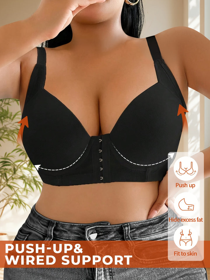 Women's Plus Size Underwire Front Closure Adjustable Bra