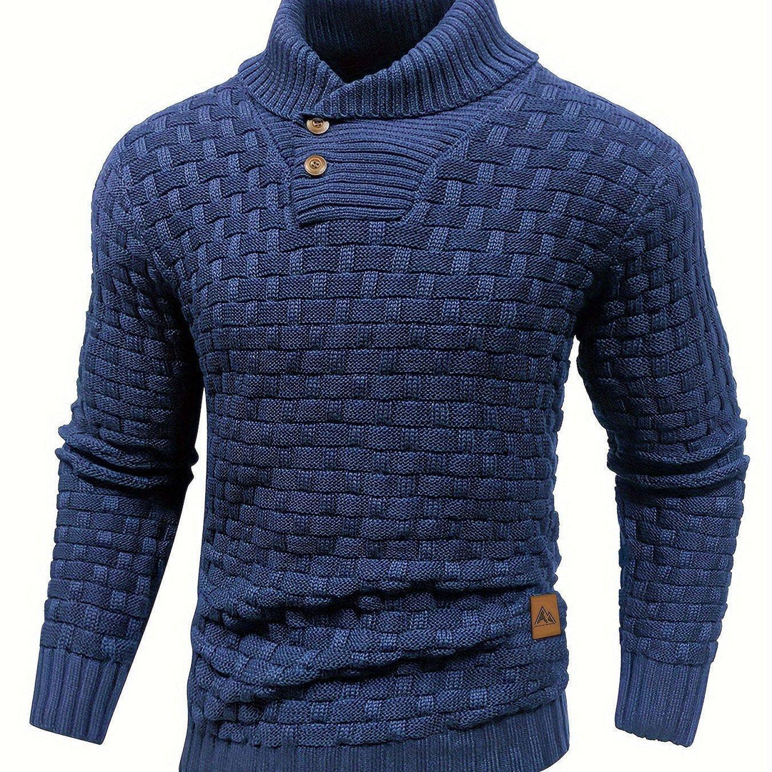 Men's Casual Waffle Knit Lapel Button Sweater