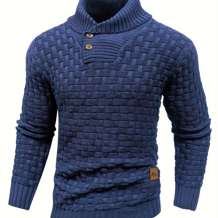 Men's Casual Waffle Knit Lapel Button Sweater