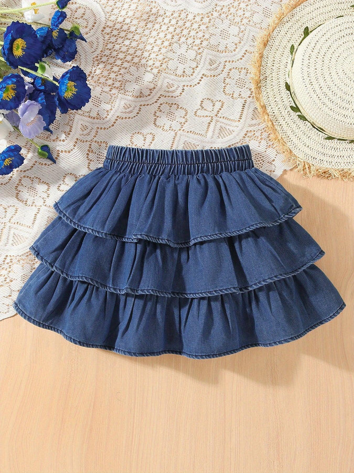 Girls' Summer Denim Skirt with a Cake Design