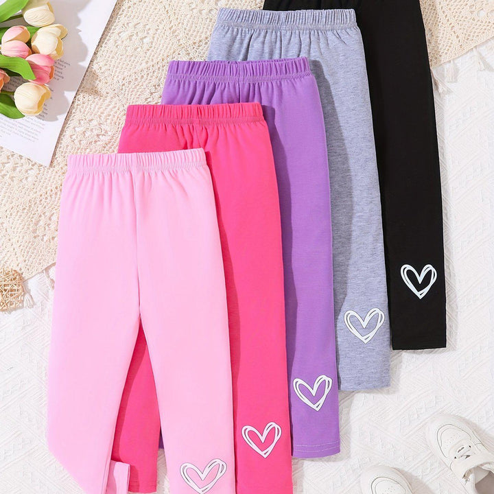 Girls 5-piece Casual & Comfy Hearts Pattern Pants Set For Spring & Fall Daily Wear-Bennys Beauty World
