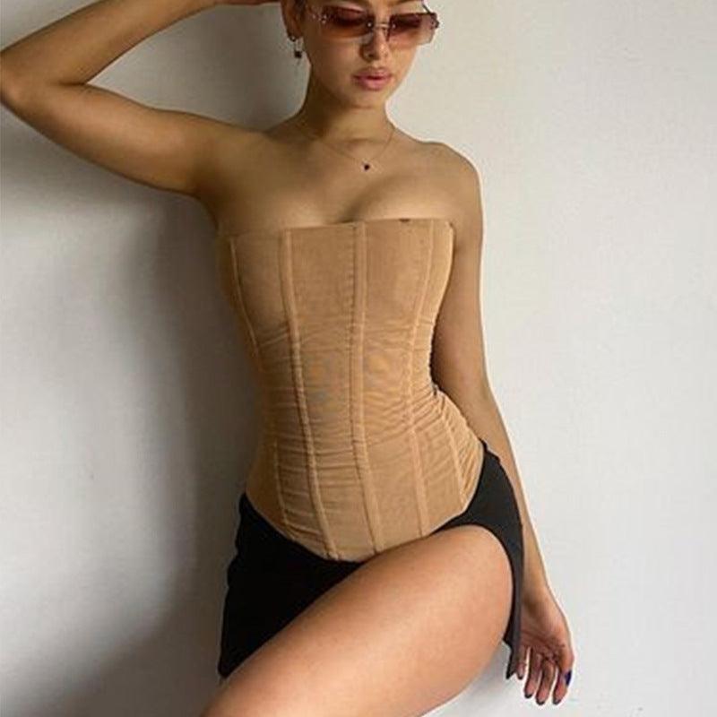 Sleeveless Tube Top Womens Summer Mesh Crop Tops-Cropped Top-Bennys Beauty World